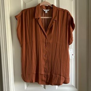 NWT Nine West Rust Orange Button-Up Blouse Size L